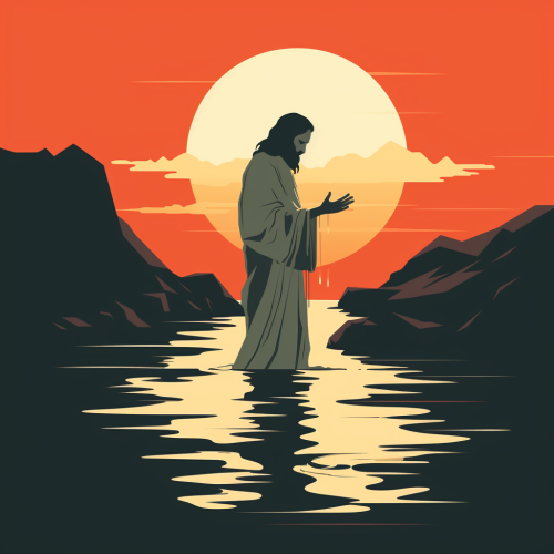 Minimalist style image of Jesus being baptized