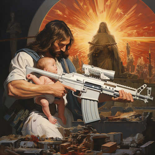 Jesus giving birth to baby guns