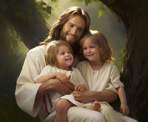 Jesus Christ with Two Kids - Holly and Joyful