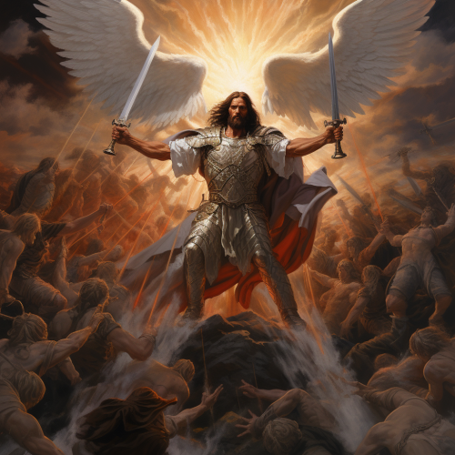 Jesus leading warrior angels in battle Jesus leading warrior angels in battle