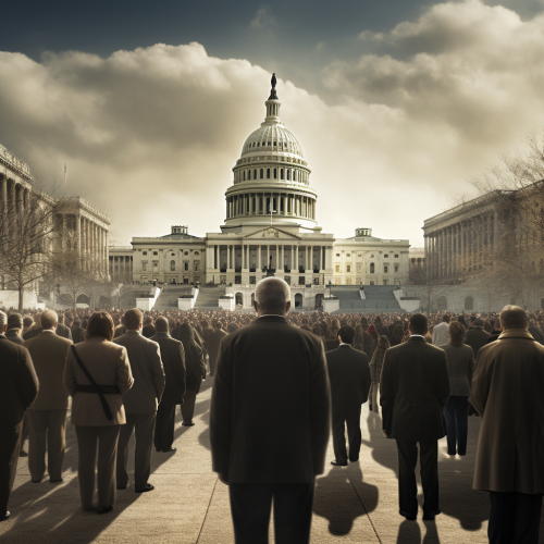 Crowd of jobless Washington bureaucrats near the Capitol