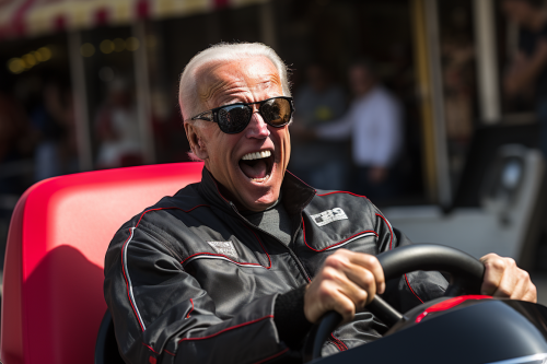 Joe Biden cheering as Formula One driver Joe Biden cheering as Formula One driver