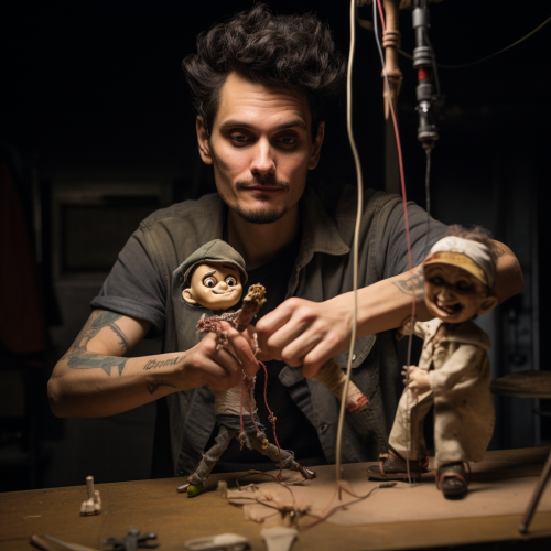 John Mayer playing guitar with marionette