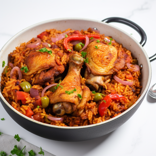 One-pot red rice dish with chicken leg One-pot red rice dish with chicken leg