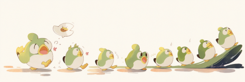 Cute jumping frogs in Niji style