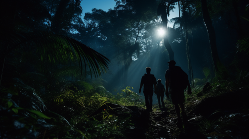 Up-close view of jungle exploration with flashlight Up-close view of jungle exploration with flashlight