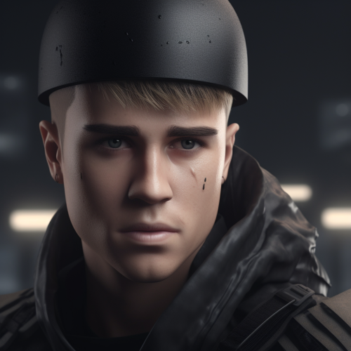 Justin Bieber wearing black special agent gear