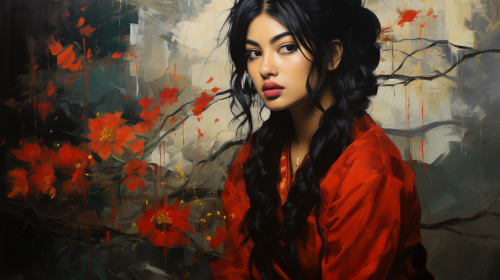 Beautiful representation of Kali wearing a red sari in Van Gogh style