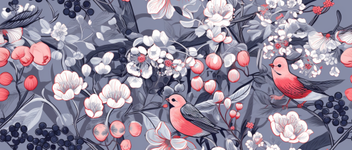 Colorful Kandinsky Wallpaper with Berries, Flowers, and Birds