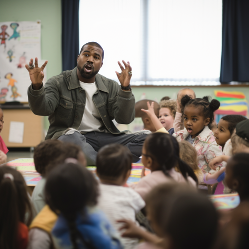 Kanye West teaching kindergarten class happily