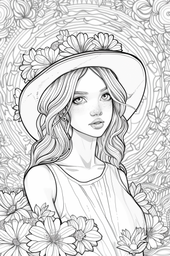 Kawaii anime woman coloring page