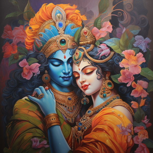 Traditional Kerala Mural Painting of Krishna and Radha