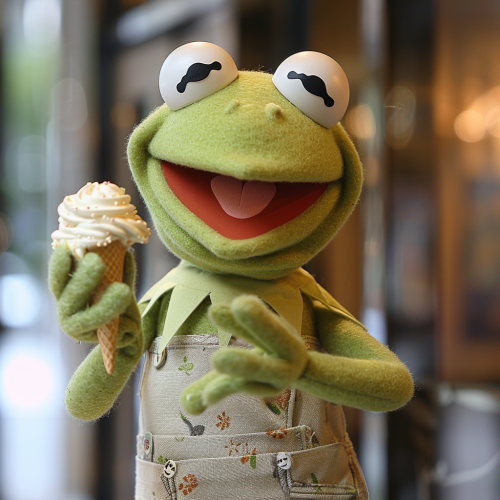 Kermit Frog Puppet Eating Icecream