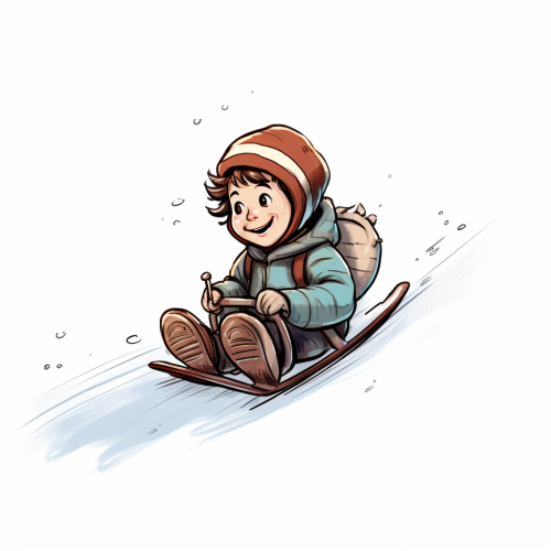 Kid sled sliding down snowy slope
