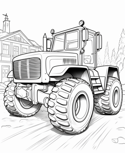 Cartoon-style road construction coloring page for kids
