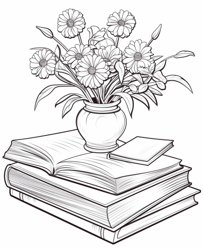 Kids coloring flowers in a vase