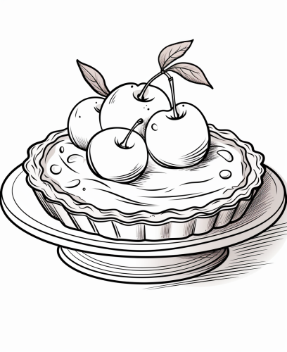 Cartoon-style black and white peach tarte