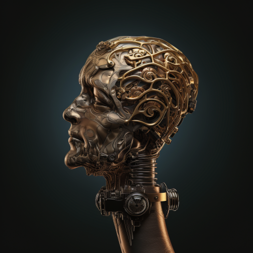 Knight's hand holding a large human brain