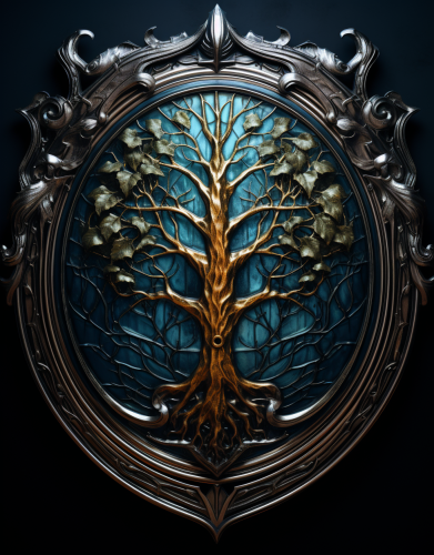 Knight's Shield in Window Glass with Tree