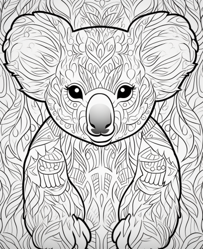 Koala Bear in Abstract Background Coloring Page
