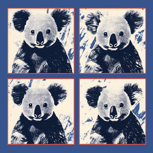 Geometric koala prints in blue and black