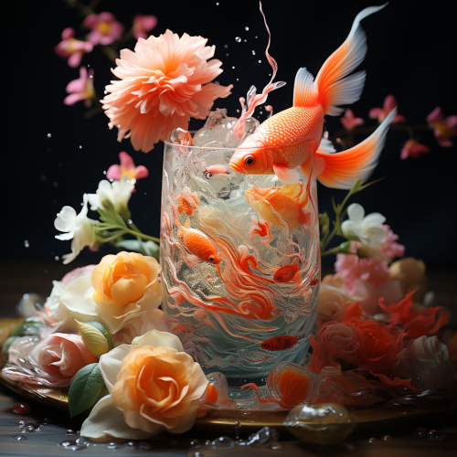 Koi fish swimming in cocktail glass