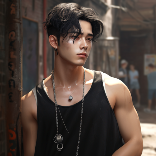 Handsome Korean Man in Streetwear Fashion