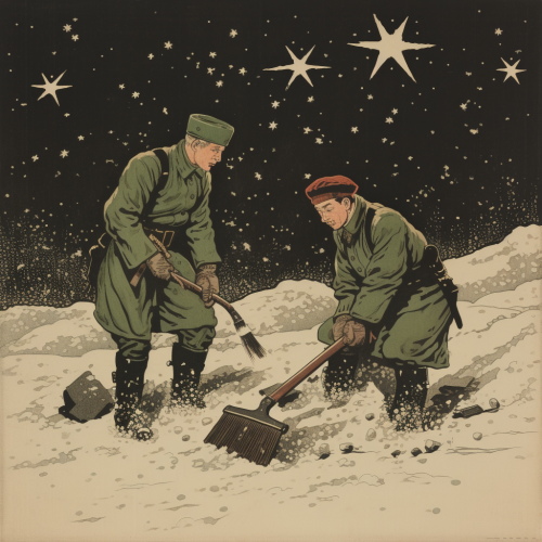 Two South Korean Soldiers Sweeping Snow
