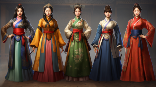Colorful Korean Superhero Group in Hanbok