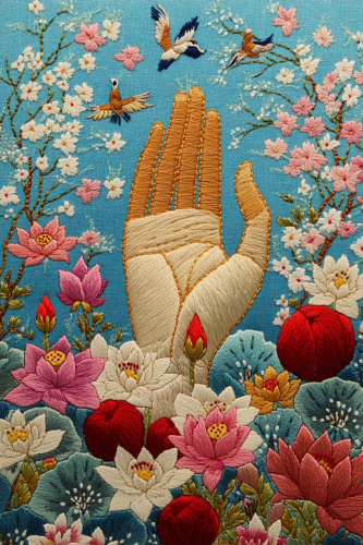 Korean embroidery of praying hand