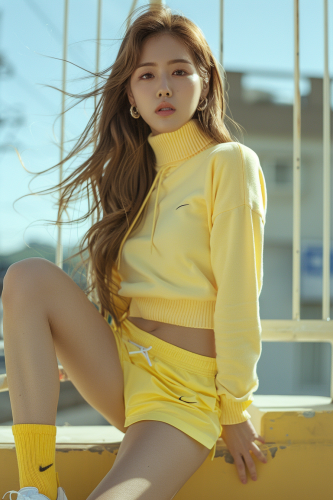 Korean woman in Nike tennis outfit