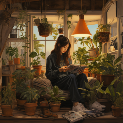 Korean woman talking to plants