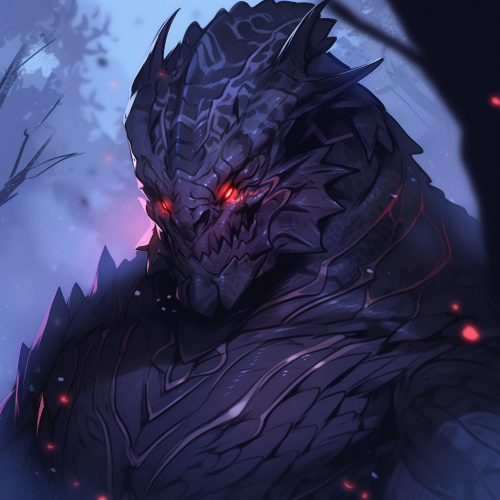 Dragonborn with Intense Gaze and Purple Scales