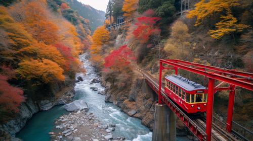 Panoramic view of Kurobe Gorge in autumn Panoramic view of Kurobe Gorge in autumn