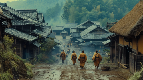 Samurai Walking in Village