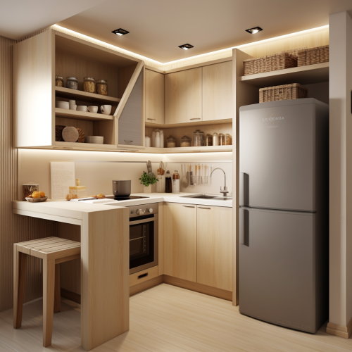 Modern L-Shaped Kitchen Cabinet with Refrigerator