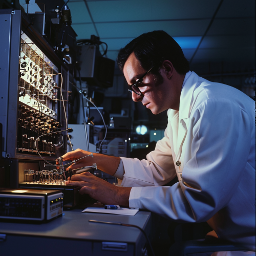 Scientist in a laboratory working on theoretical warp drive