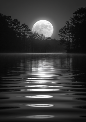 Black and White Solar Eclipse by the Lake