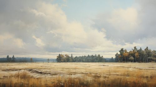 Beautiful landscape painting with cornfield and forests