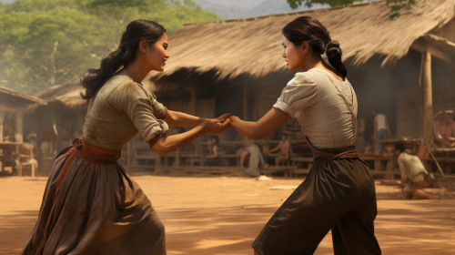 Hyperrealistic traditional female fistfight in Laos