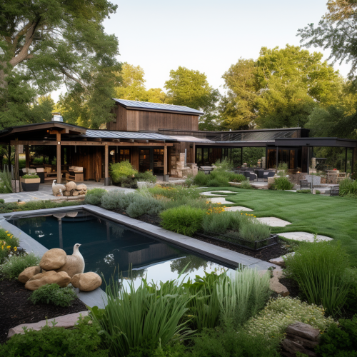 Large Backyard with Modern Pool Seats