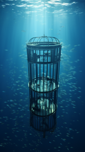 Aerial view of underwater cage Aerial view of underwater cage