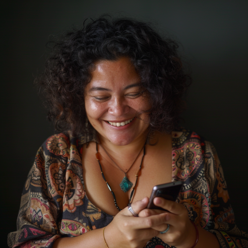 Smiling Latina Woman on Phone