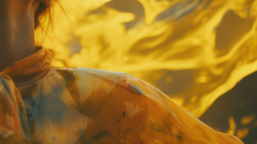 Laughing woman covered in wet red plaster strips