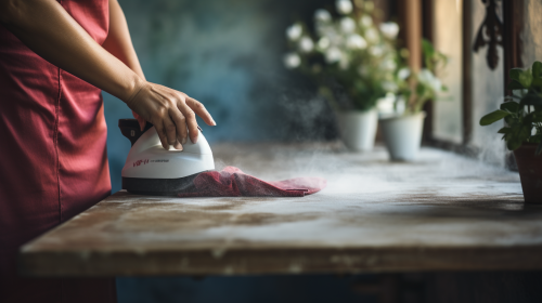 Woman using a grinding board in the laundry room