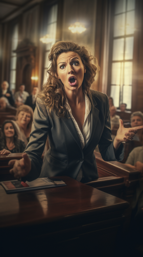 lawyer defending client in court