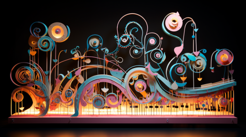 Whimsical layered paper art musical sound machine