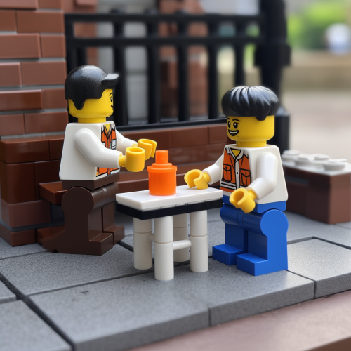 Engineer building blocks in LEGO scene