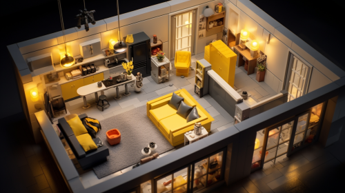 Lego child bedroom plan with shining yellow light