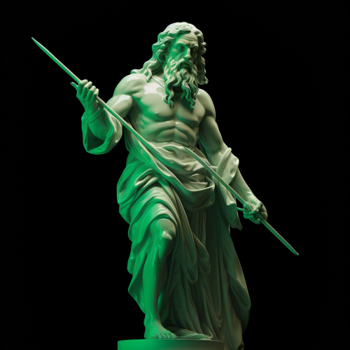 Statue of Leonardo da Vinci aiming with spear
